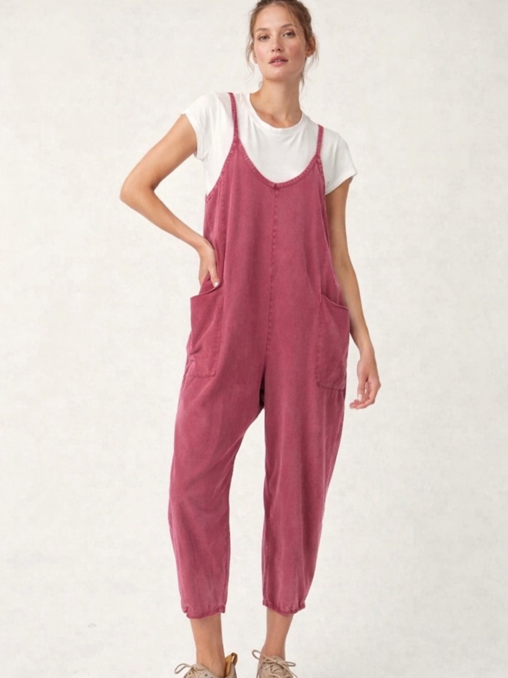 Sundry Slouchy Jumpsuit Set Size M Pink/White Romper Anthropologie